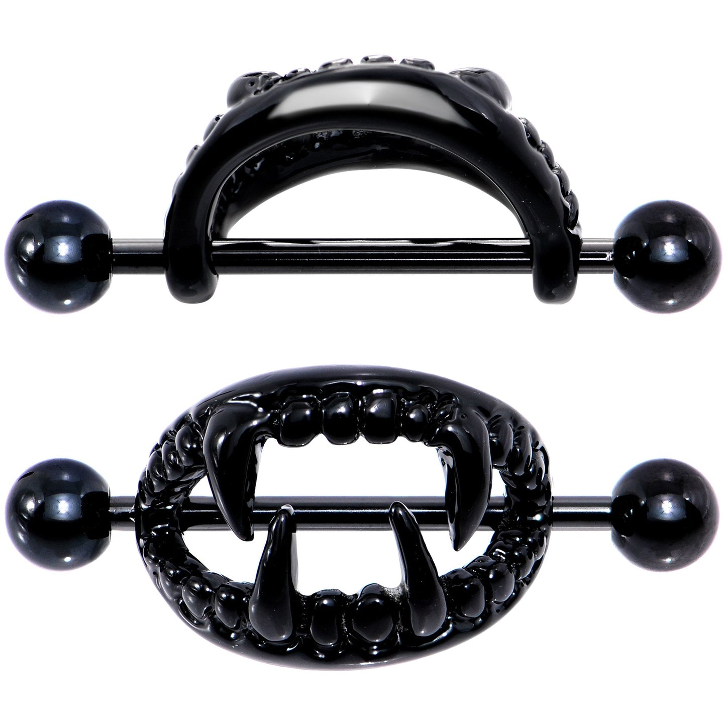 14G 5/8 Black Fearsome Fangs Nipple Shield Set - BodyCandy - Flyclothing LLC