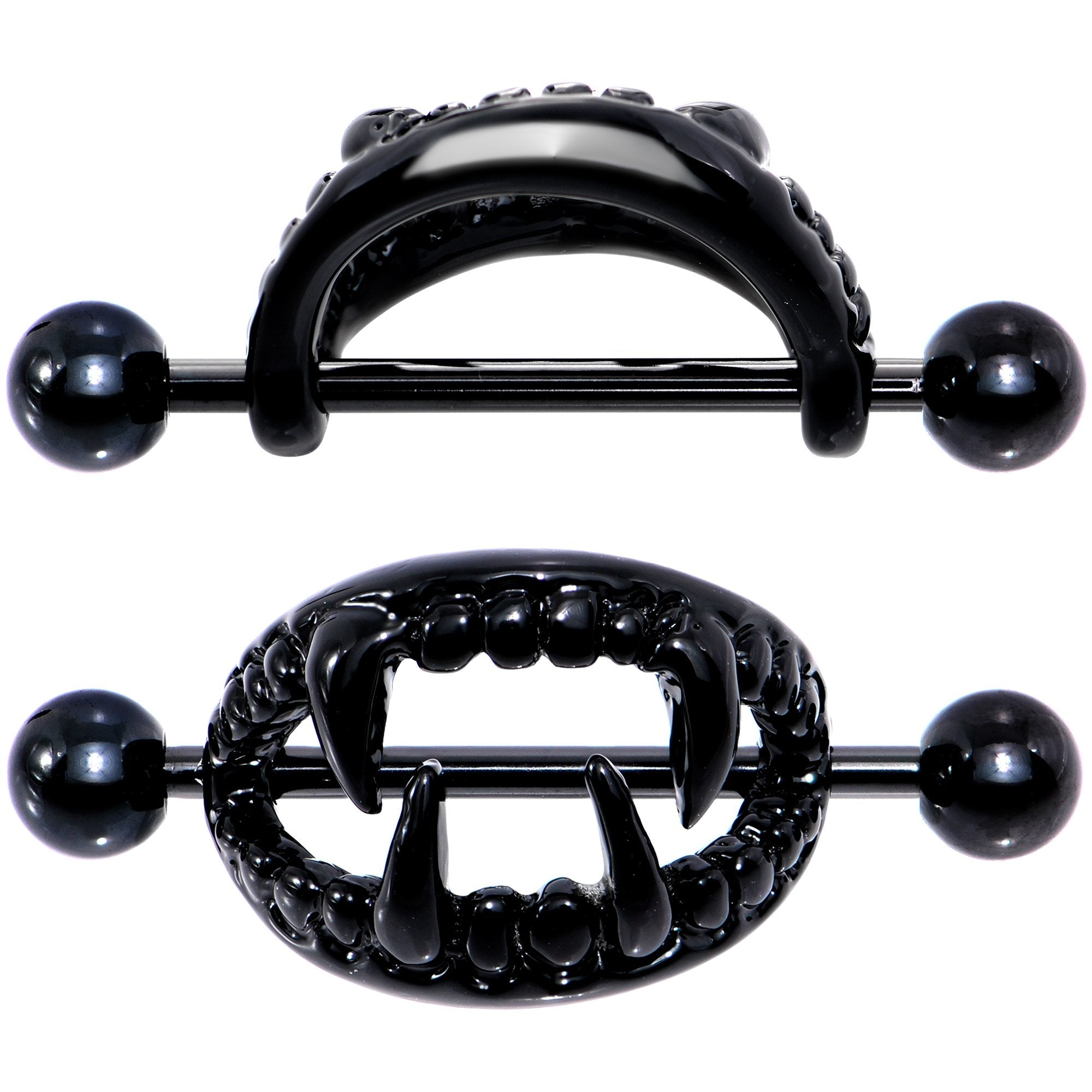 14G 5/8 Black Fearsome Fangs Nipple Shield Set - BodyCandy - Flyclothing LLC