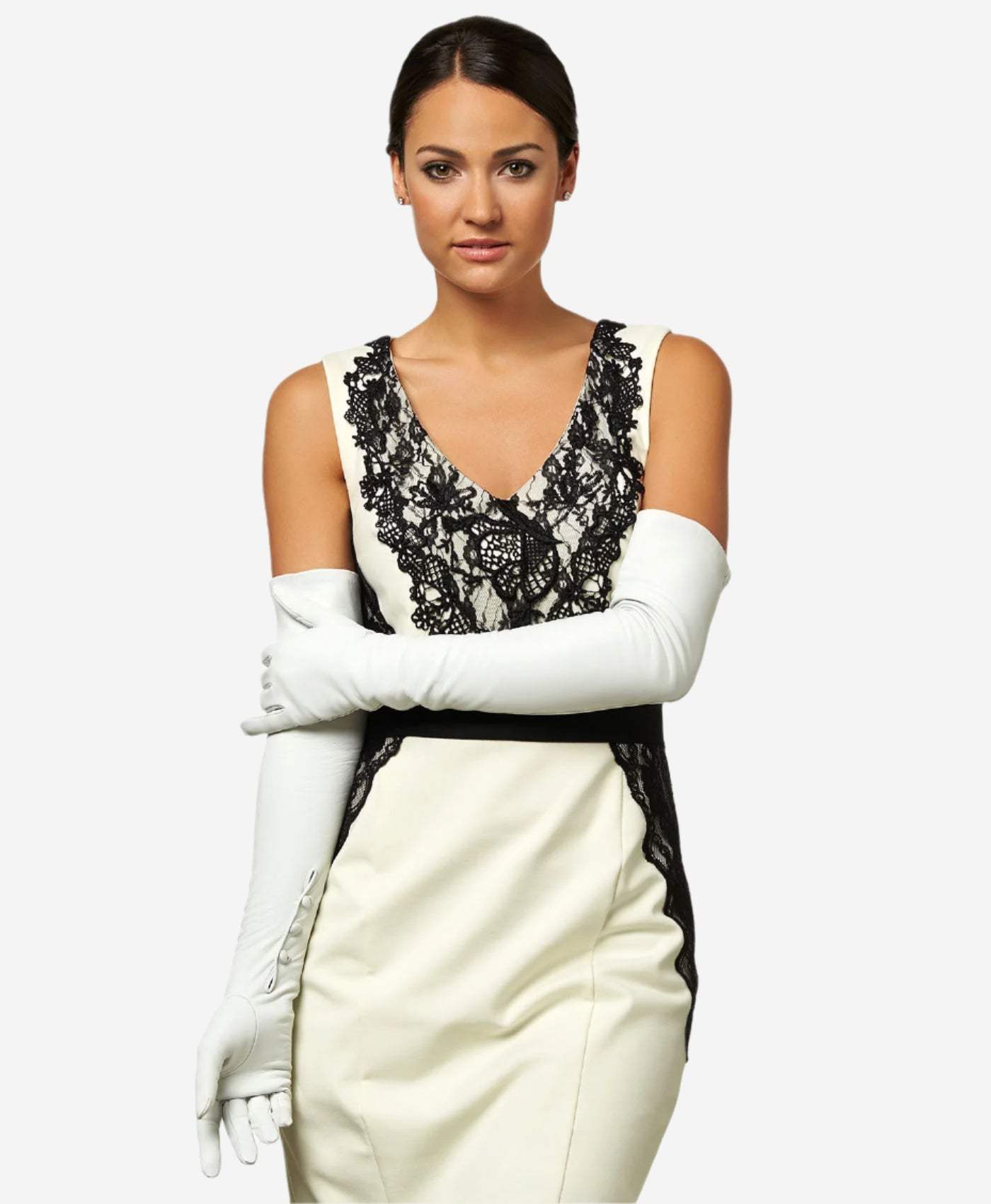Angelina (ivory) - Italian silk lined 16-button length leather bridal / opera gloves