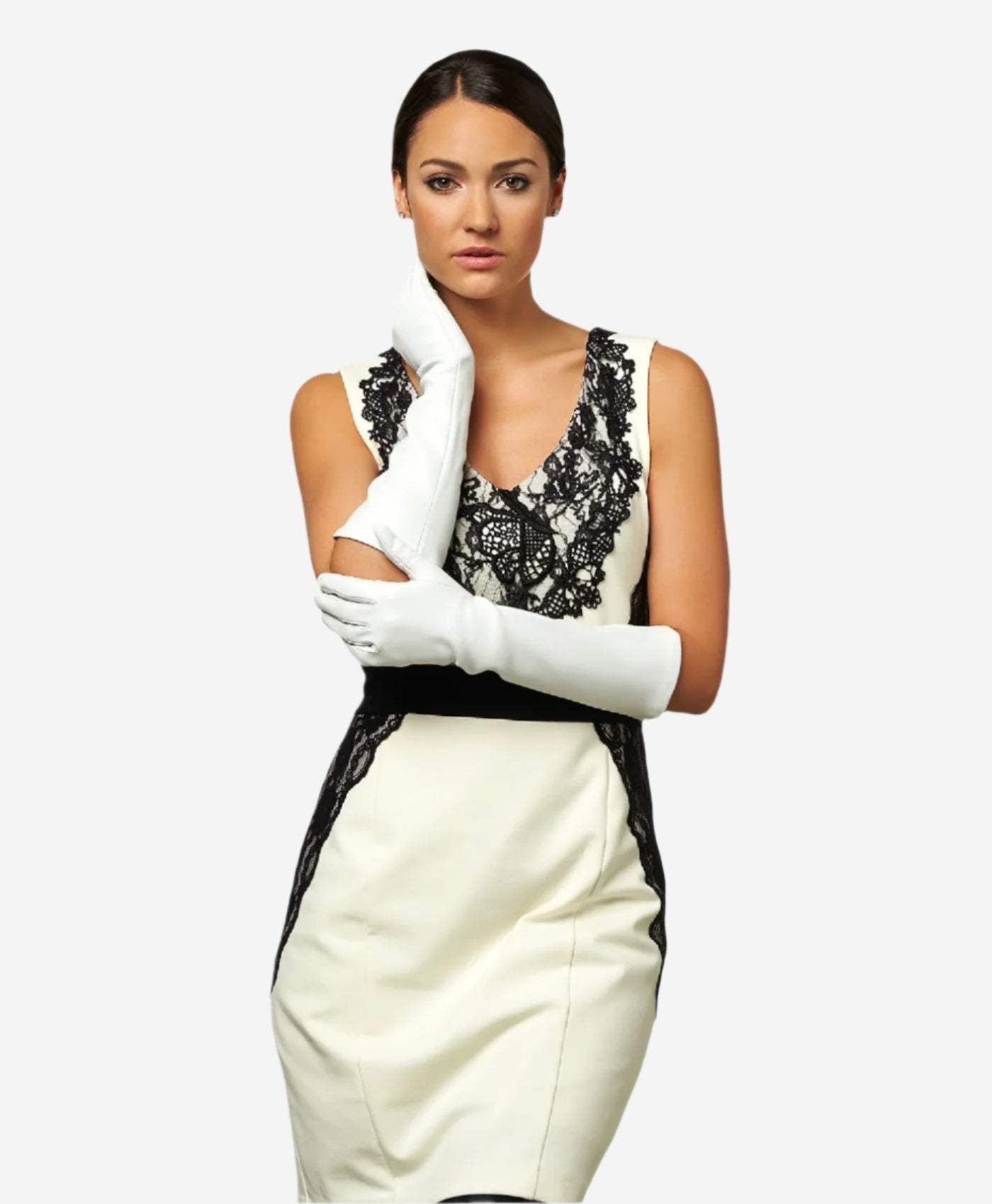 Angelina (ivory) - Italian silk lined 8-button length leather bridal / opera gloves