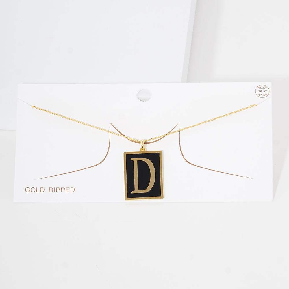 -D- Gold Dipped Enamel Rectangle Initial Monogram Pendant Necklace - Madeline Love - Flyclothing LLC