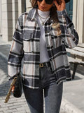 Plaid Button Up Drop Shoulder Jacket - Trendsi