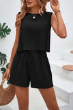 Round Neck Top and Drawstring Shorts Set - Trendsi - Flyclothing LLC
