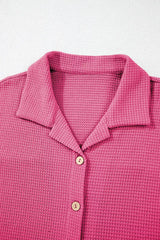 Solid Color Textured Buttoned Shirt and Casual Pants Set - Trendsi - Flyclothing LLC