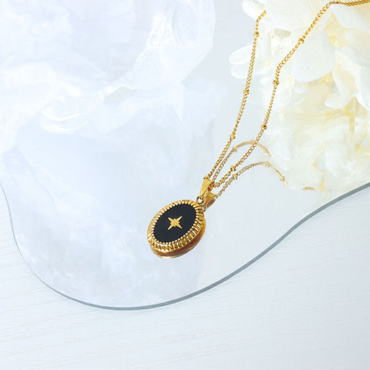 Gold-Plated Titanium Steel Oval Shape Pendant Necklace - Trendsi