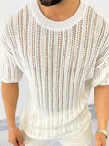 Men's Openwork Round Neck Knit T-Shirt - Trendsi - Flyclothing LLC