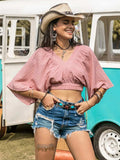 Textured V-Neck Crop Top - Trendsi - Flyclothing LLC