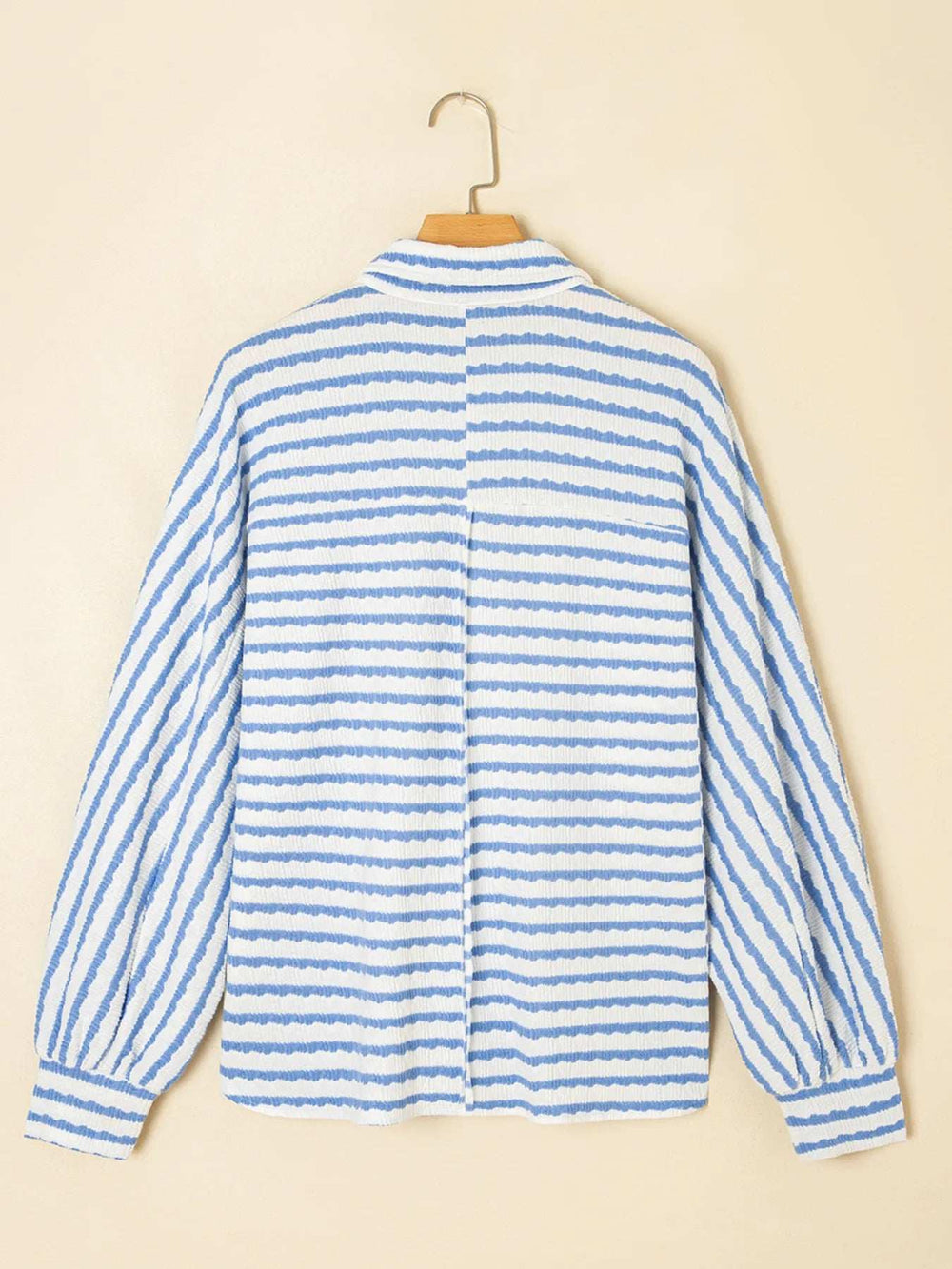 Stripe Half Button Collared Chest Pockets Loose Fit Blouse - Trendsi - Flyclothing LLC