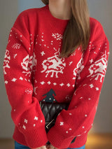 Christmas Element Round Neck Long Sleeve Sweater - Trendsi - Flyclothing LLC