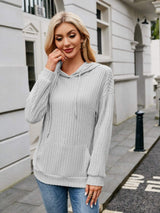 Ribbed Drawstring Long Sleeve Hoodie - Trendsi - Flyclothing LLC