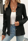 Textured Collared Neck Long Sleeve Shirt - Trendsi
