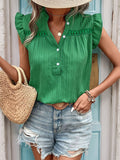 Ruffled Notched Cap Sleeve Blouse - Trendsi