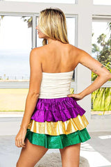 BiBi Mardi Gras Color Block Metallic Tiered Skirt - Trendsi - Flyclothing LLC