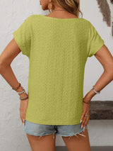 Mandy Eyelet Round Neck Short Sleeve Top - Trendsi - Flyclothing LLC
