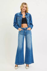 RISEN Full Size Mid Rise Wide Leg Jeans with Flared Look Plus Size - Trendsi - Flyclothing LLC