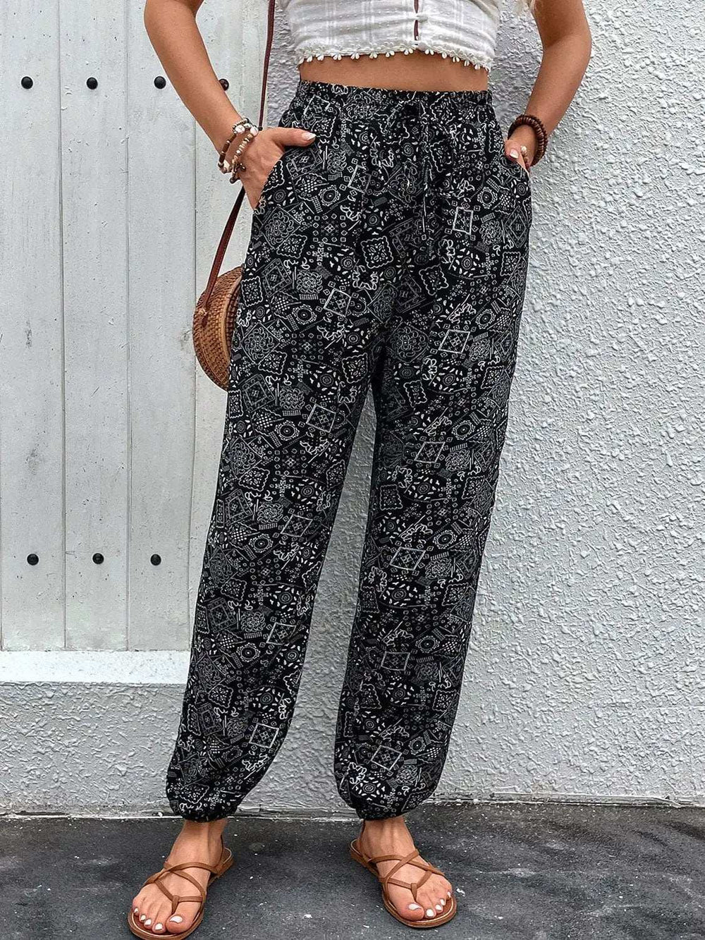 Printed High Waist Pants - Trendsi - Flyclothing LLC
