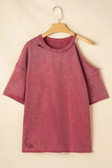 One Shoulder Half Sleeve Oversized Tunic T Shirt - Trendsi - Flyclothing LLC