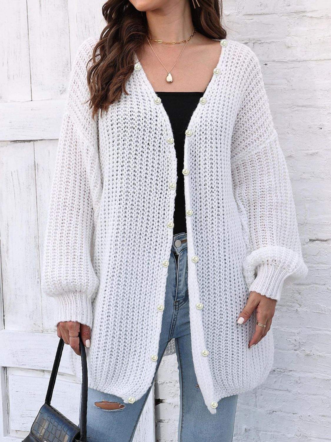 Open Front Long Sleeve Cardigan - Trendsi - Flyclothing LLC