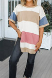 Color Block Patchwork Side Split Tunic T Shirt - Trendsi