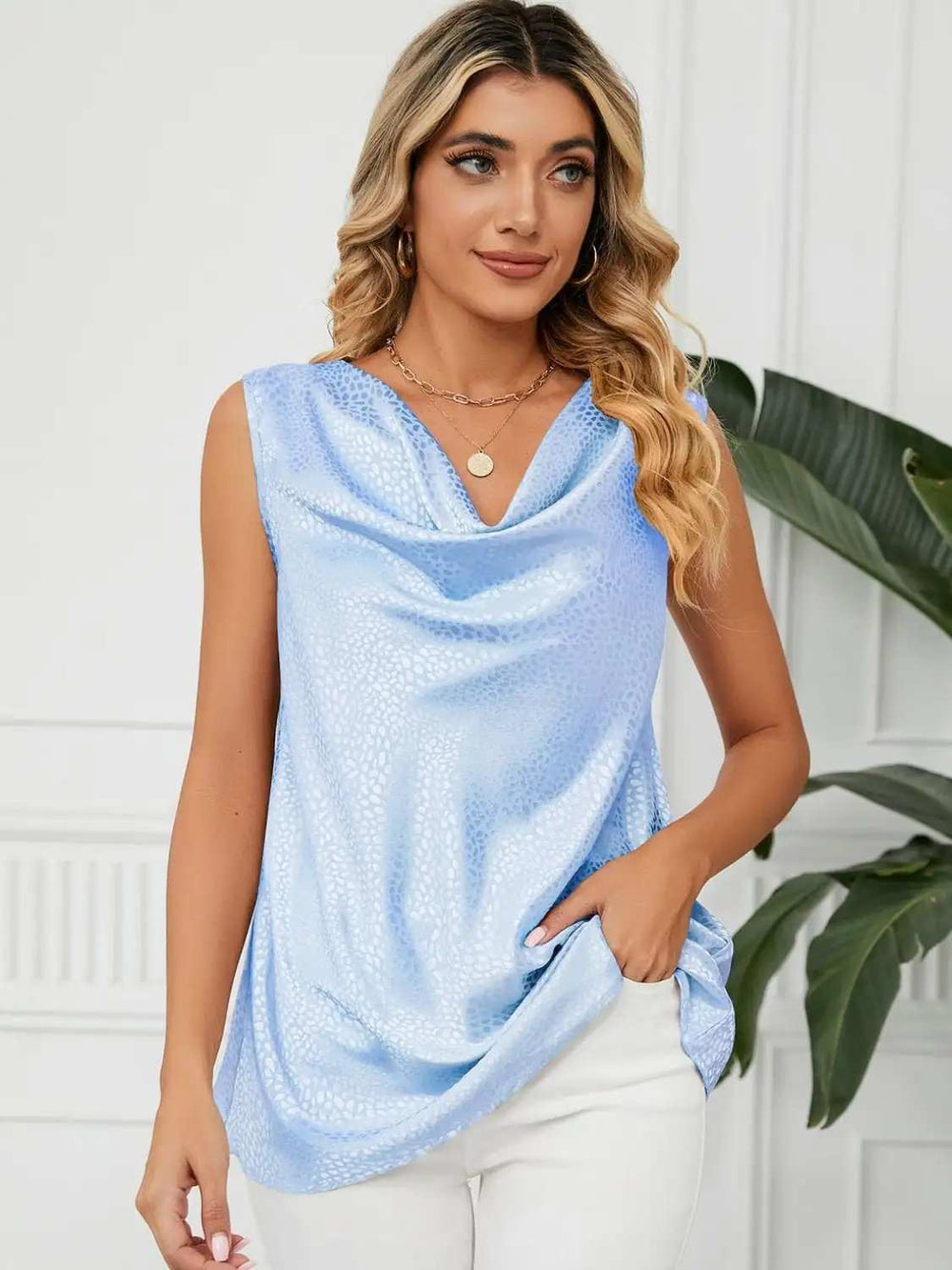 Solid Cowl Neck Top - Trendsi - Flyclothing LLC