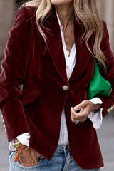 One Button Lapel Collar Long Sleeve Blazer - Trendsi - Flyclothing LLC