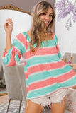 BiBi Stripe Printed Bubble Woven Balloon Sleeves Top - Trendsi - Flyclothing LLC
