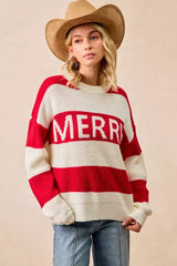 BiBi Christmas Merry Lettering Sweater - Trendsi - Flyclothing LLC