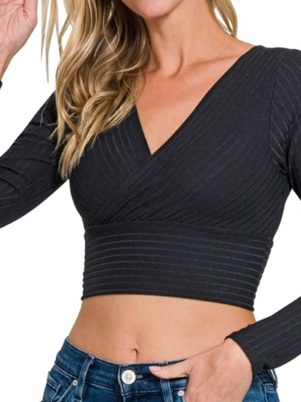 Zenana Ribbed Surplus Waist Band Long Sleeve Top - Trendsi - Flyclothing LLC