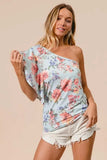 BiBi Floral Printed Jersey Knit Ruffle Sleeve Top - Trendsi - Flyclothing LLC