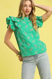 Umgee Eyelet Ruffle Cap Sleeve Blouse - Trendsi