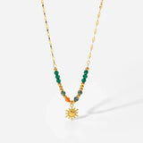 Bohemian Sun Charm Beaded Stainless Steel Necklace - Trendsi - Flyclothing LLC