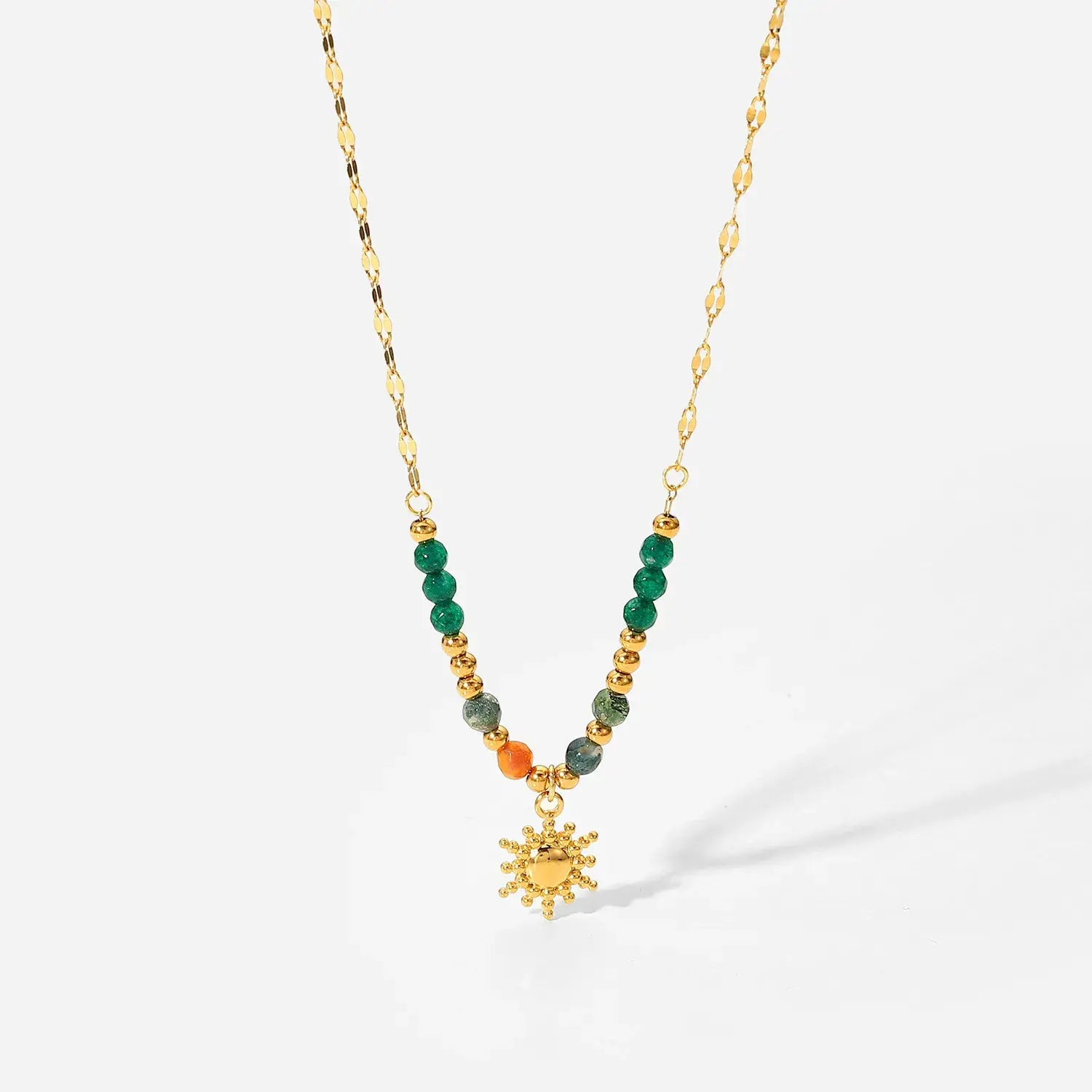 Bohemian Sun Charm Beaded Stainless Steel Necklace - Trendsi - Flyclothing LLC