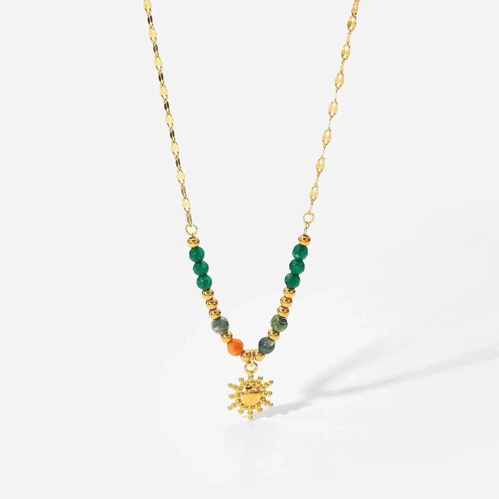 Bohemian Sun Charm Beaded Stainless Steel Necklace - Trendsi