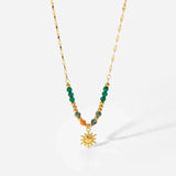 Bohemian Sun Charm Beaded Stainless Steel Necklace - Trendsi