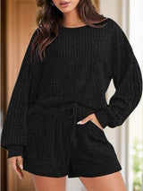 Round Neck Dropped Shoulder Top and Shorts Set - Trendsi - Flyclothing LLC
