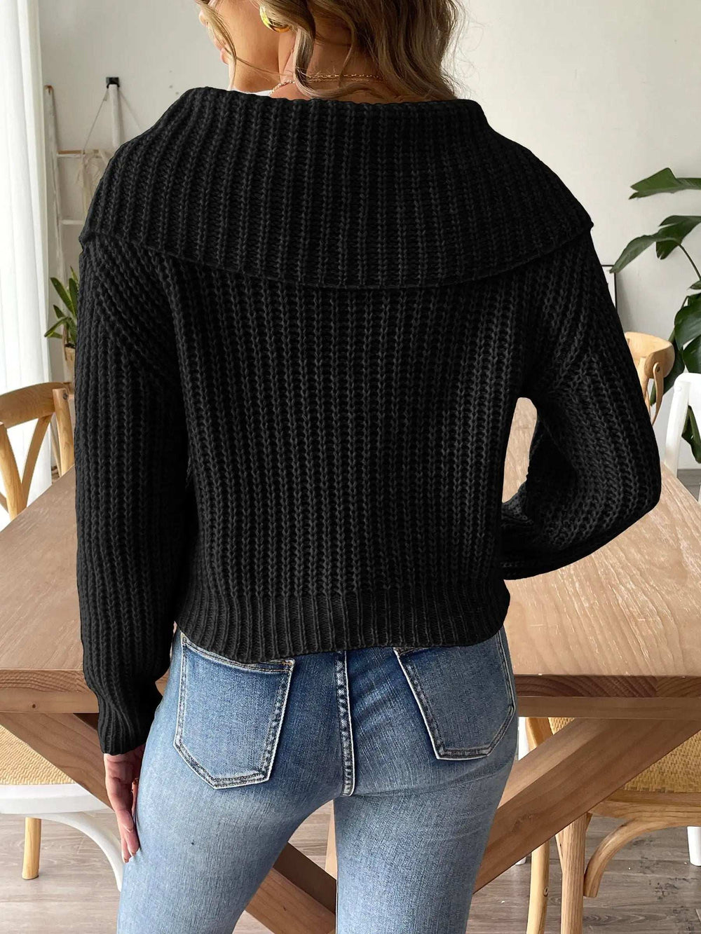 Cable-Knit Long Sleeve Sweater - Trendsi - Flyclothing LLC