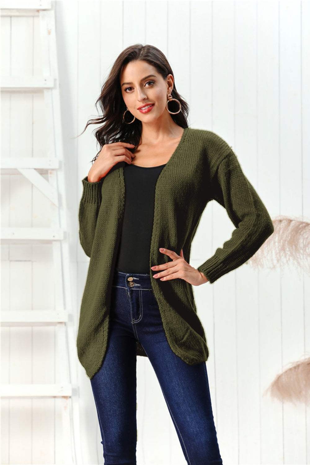 Open Front Long Sleeve Cardigan - Trendsi - Flyclothing LLC