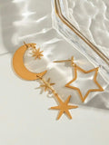 18K Gold-Plated Moon & Star Dangle Earrings - Trendsi - Flyclothing LLC