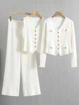 V-Neck Tank, Cardigan and Pants Three-Piece Sweater Set - Trendsi - Flyclothing LLC