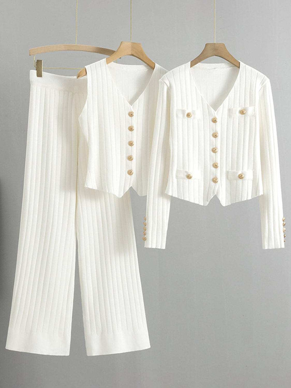 V-Neck Tank, Cardigan and Pants Three-Piece Sweater Set - Trendsi - Flyclothing LLC