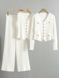 V-Neck Tank, Cardigan and Pants Three-Piece Sweater Set - Trendsi - Flyclothing LLC