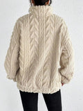 Fuzzy Quarter Zip Long Sleeve Sweatshirt - Trendsi