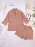 Texture Button Up Shirt and Shorts Set - Trendsi - Flyclothing LLC