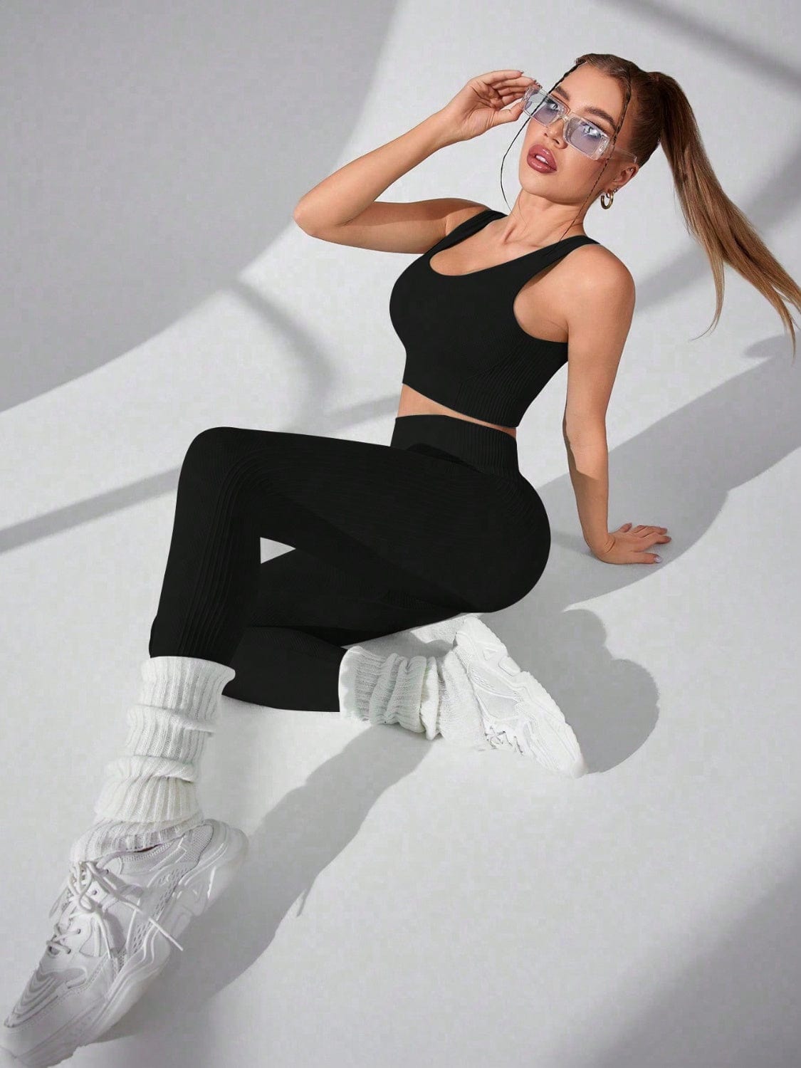 Scoop Neck Wide Strap Top and Pants Active Set - Trendsi