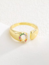 18K Gold-Plated Zircon Letter Ring - Trendsi - Flyclothing LLC