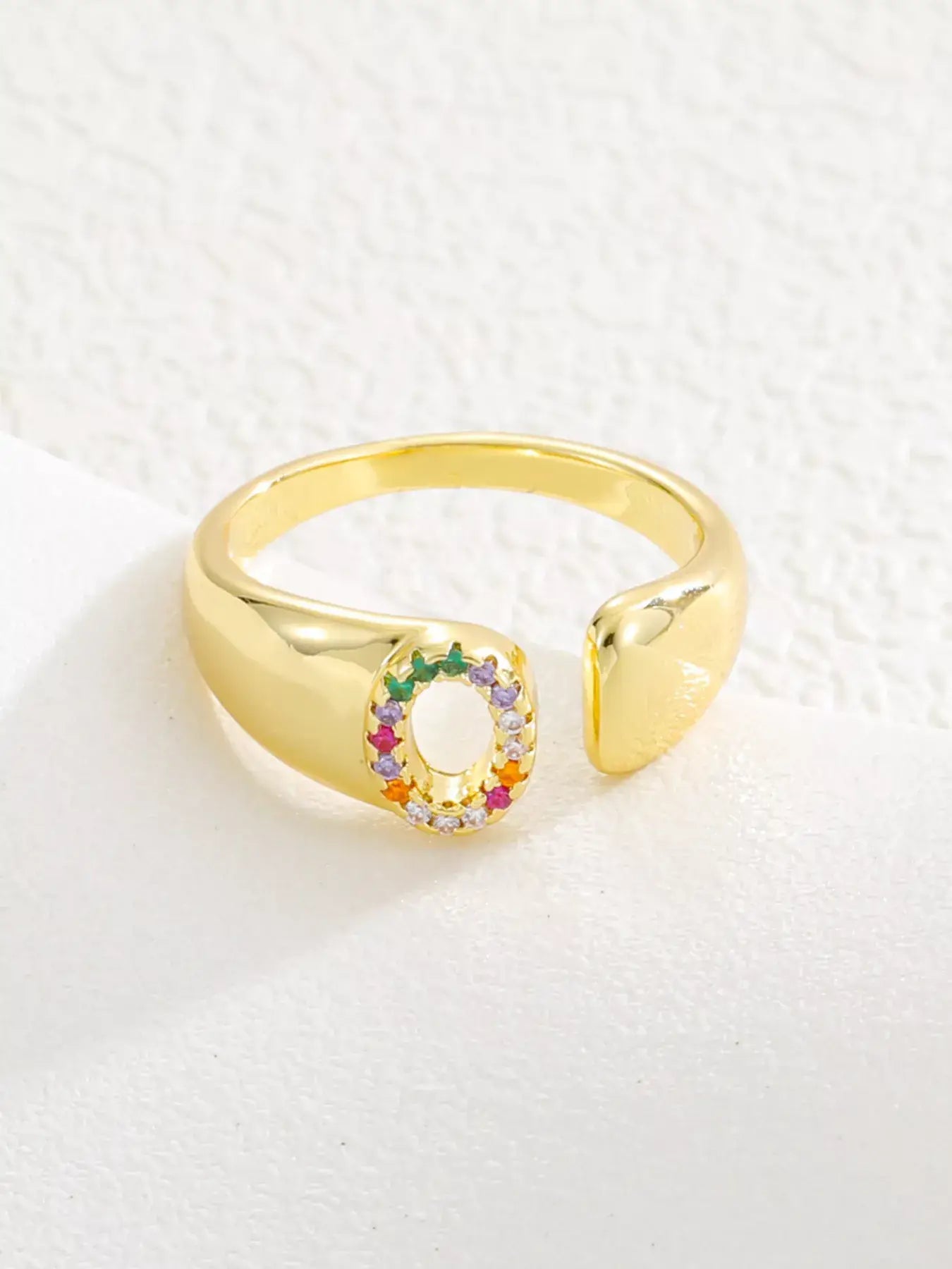 18K Gold-Plated Zircon Letter Ring - Trendsi - Flyclothing LLC