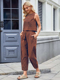 Plaid Sleeveless Top and Pants Set - Trendsi - Flyclothing LLC