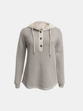 Full Size Waffle-Knit Contrast Long Sleeve Hoodie - Trendsi - Flyclothing LLC