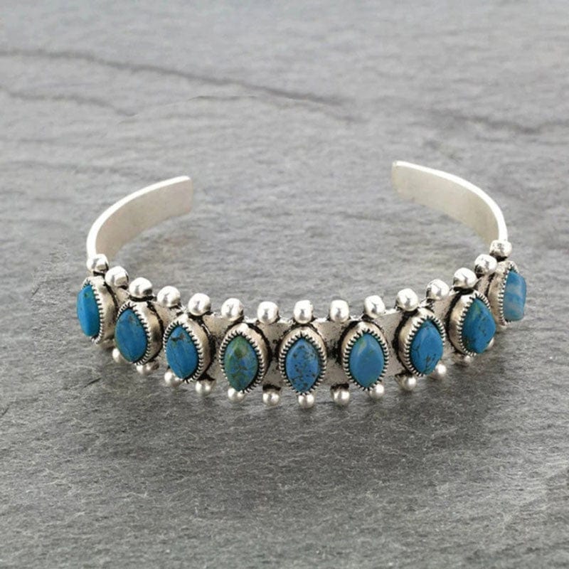 Artificial Turquoise Alloy Open Bracelet - Trendsi