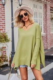 Slit V-Neck Dropped Shoulder Sweater - Trendsi - Flyclothing LLC